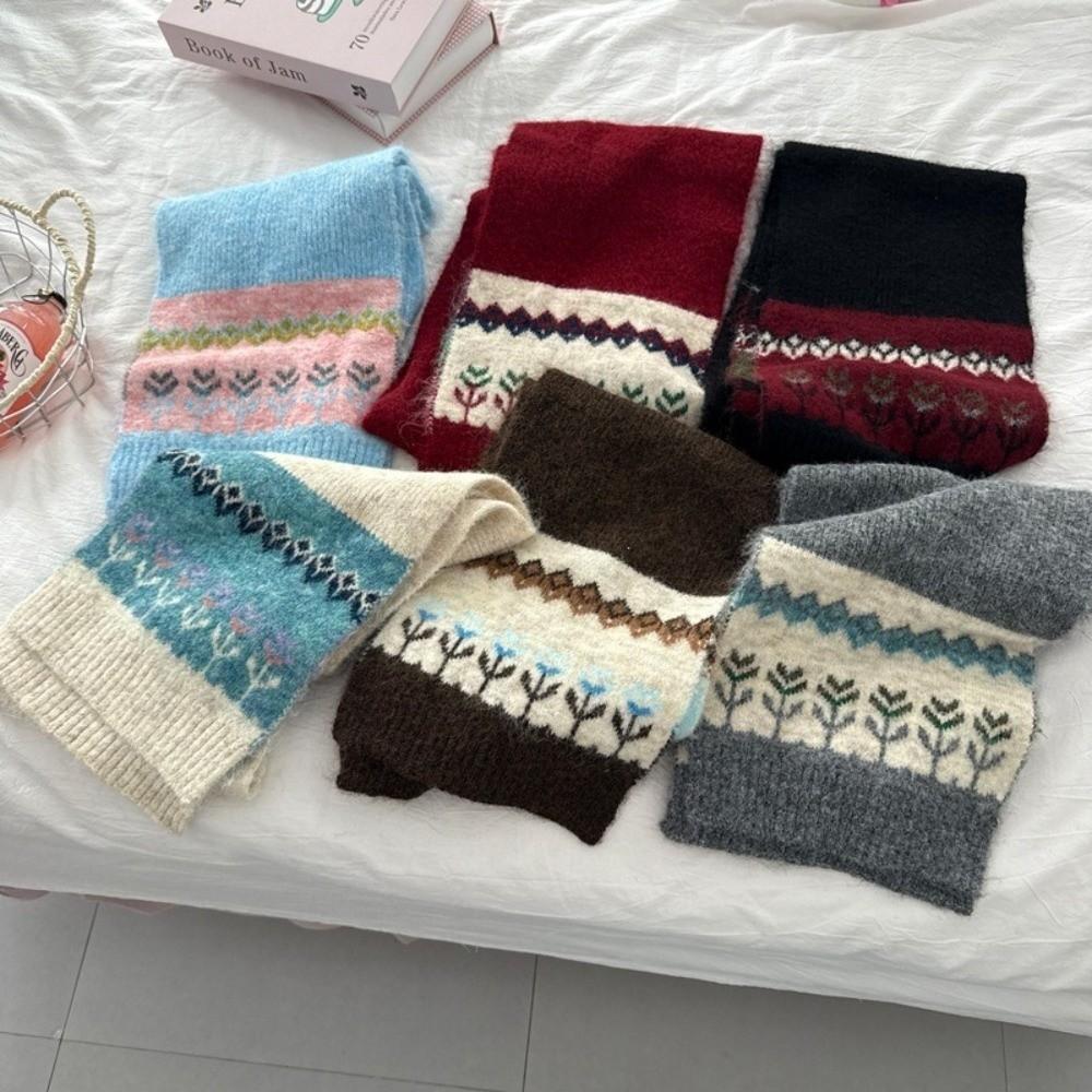 Warm Jacquard Knit Scarf Neck Protection Winter Scarf Retro Woolen Scarf Autumn Winter