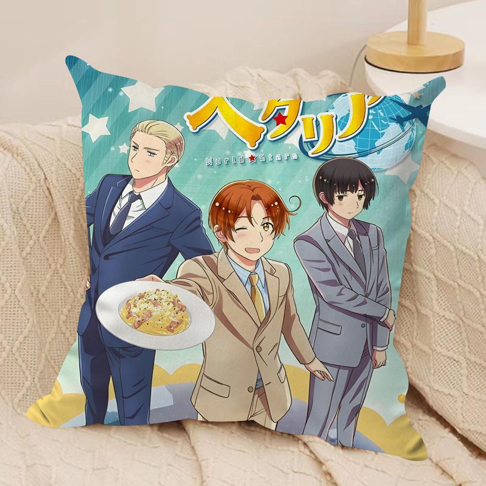 H-Hetalia The Beautiful World Cushion Cover Silky Short Plush Sofa Pillow Cover Hidden Zipper Soft Dustproof Case for Home Decor