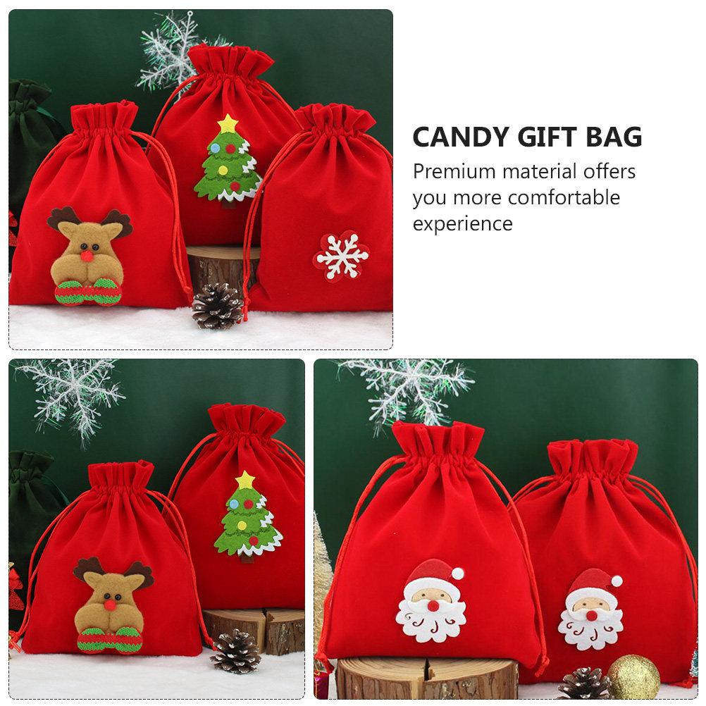 3Pcs Printed Drawstring Candy Bags Christmas Gift Bags for Party Holiday Jewelry Fruits Candies Premium Sturdy