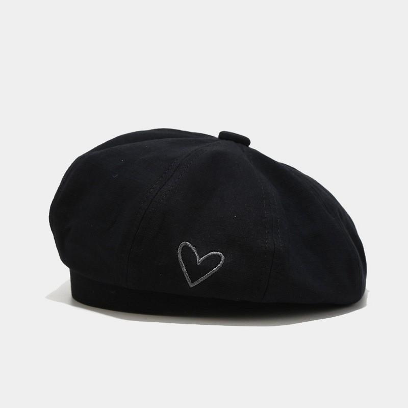 Heart Embroidered Beret Men Women Versatile Face-Flattering Retro Painter Hat Japanese Style Newsboy Cap