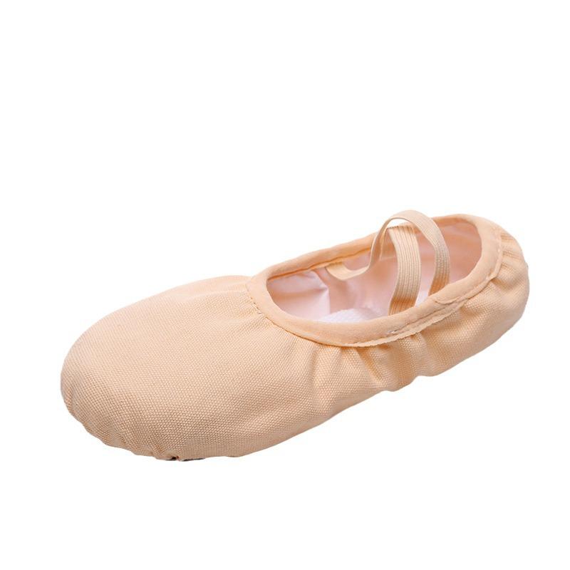 Girls' Soft Sole Ballet Practice Shoes - No Tie, Canvas, Flesh Color for Professional Use