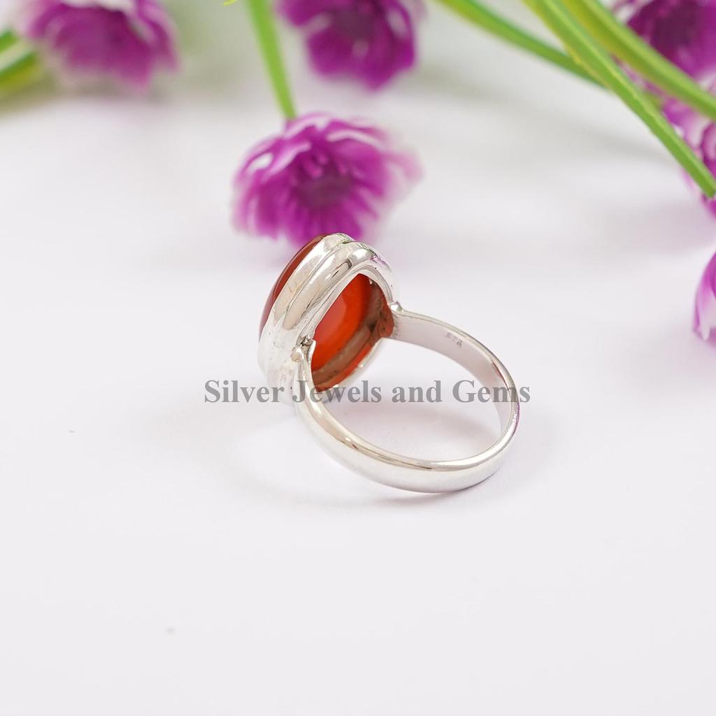 Handmade Teardrop Carnelian Ring, 925 Sterling Silver Promise Ring