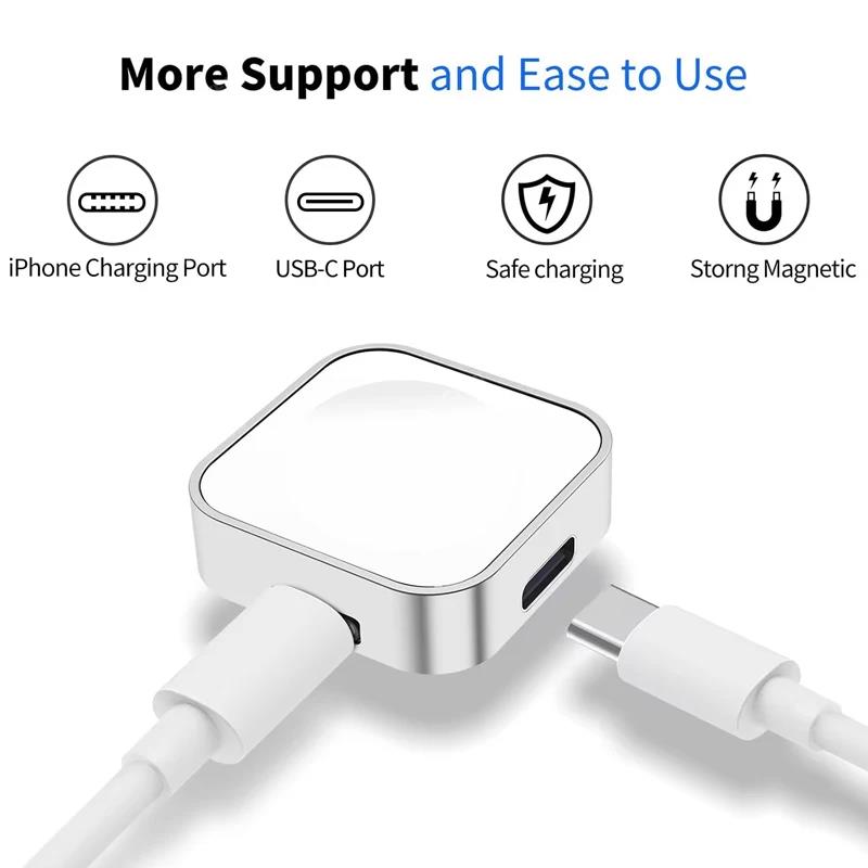 Portable Wireless Watch Charger Type-C Lightning Dual Interface For Apple Watch 10 9 8 7 6 5 4 3 2 SE Ultra Series Fast Charger