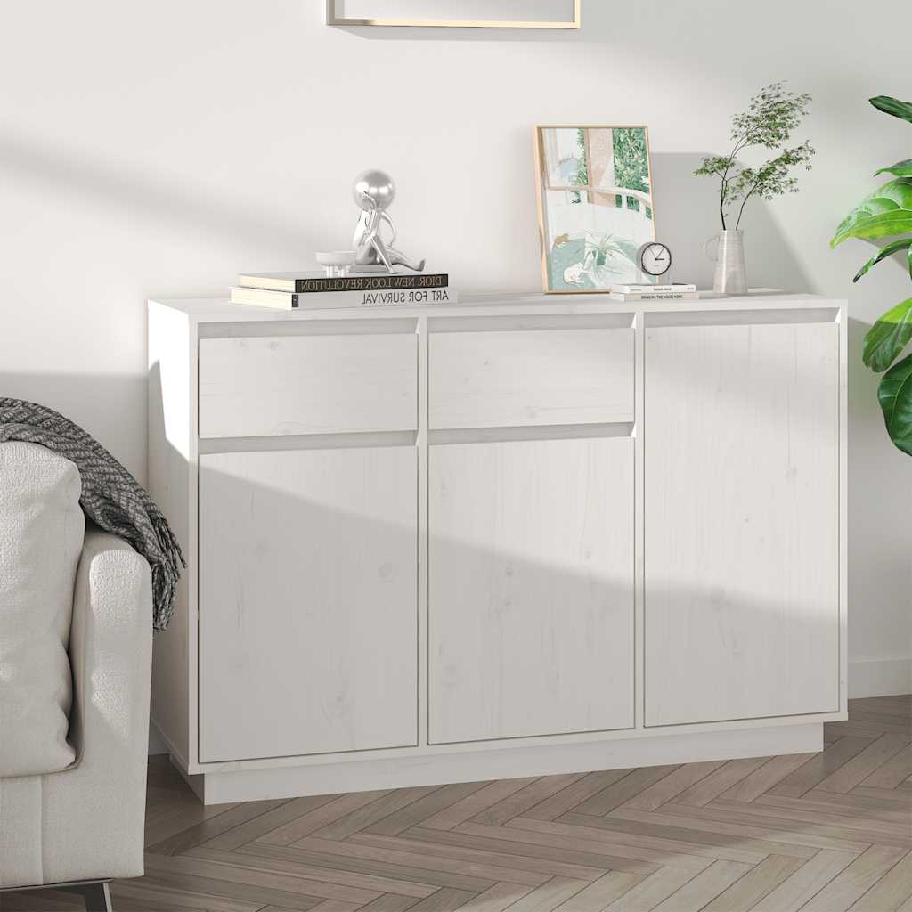 Sideboard White 110 x 34 x 75 cm Solid Pine Wood