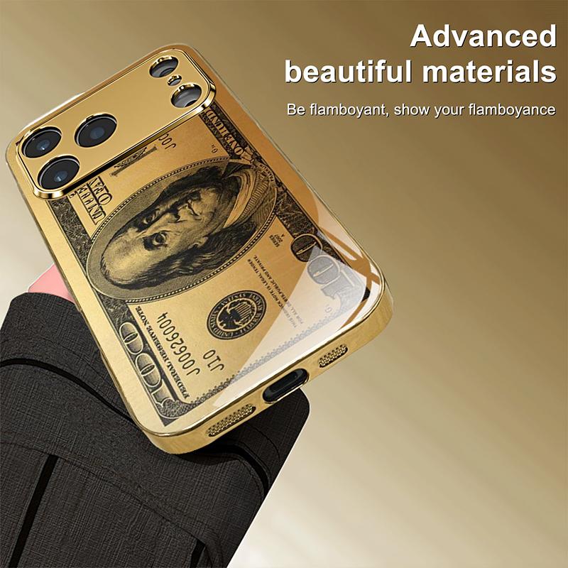 Personalized Banknotes Pattern Gold Metallic Paint Glass Phone Case For iPhone 17 Pro Max 11 12 13 14 15 16 Plus 17Air 16E Cover