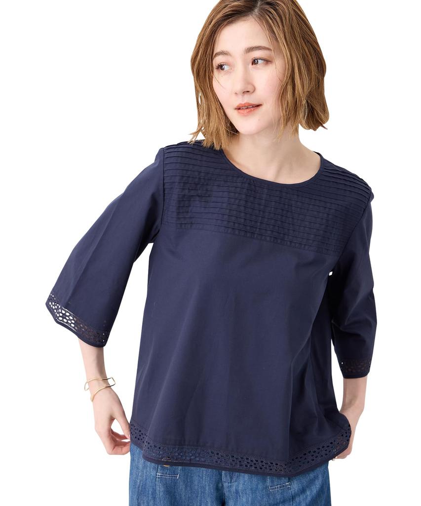 Petit Honfleur Pintuck Lace Blouse Navy Women's 523280,