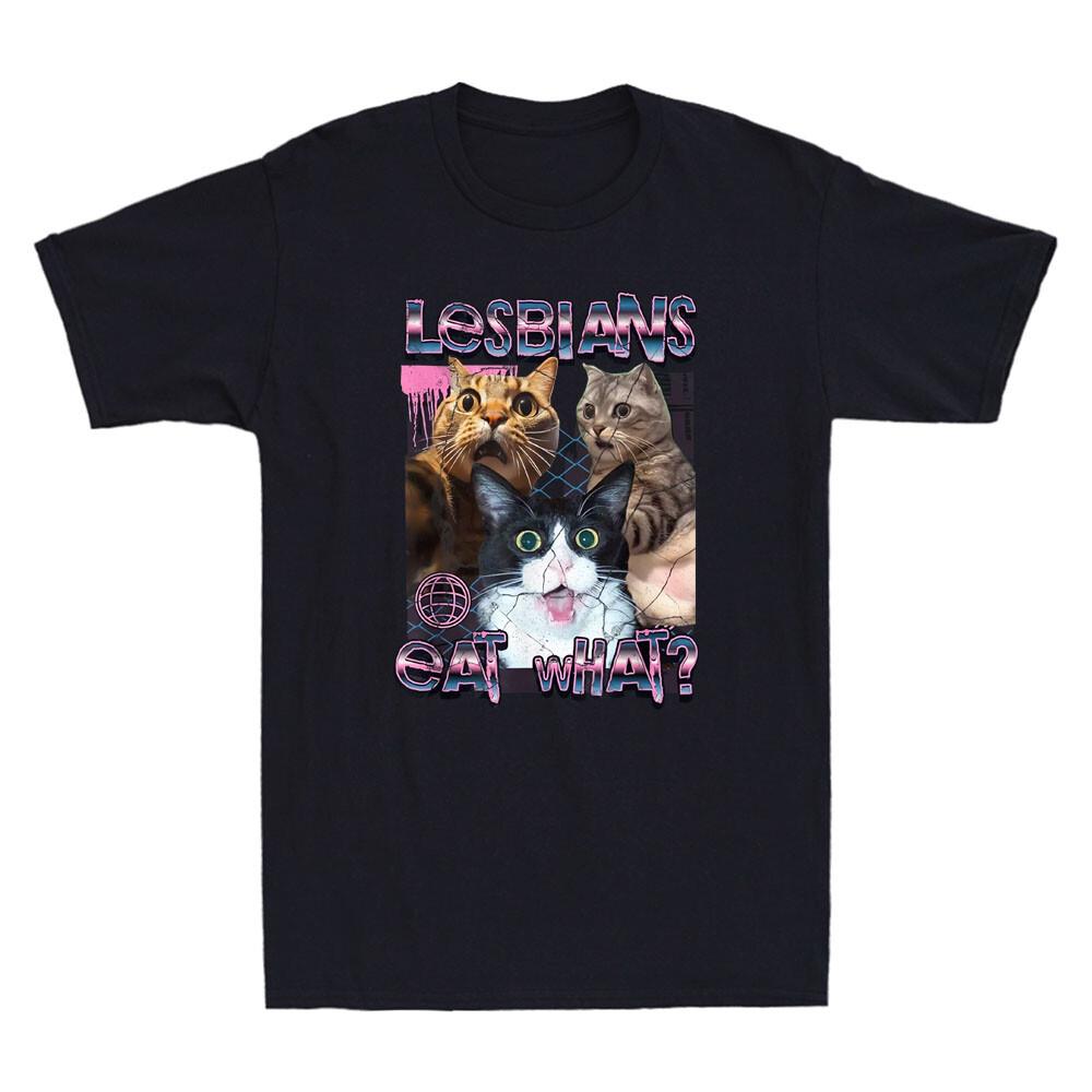 Lesbians Eat What? Funny Cats Graphic Gay Pride LGBTQ Pun Bootleg Saying T-Shirt Unisex T-Shirt