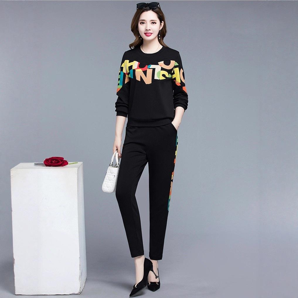 

Women s Casual Suit: 2025 Spring/Autumn Korean Style Loose Sweatshirt & Skinny Pants Two-Piece Set 4XL
