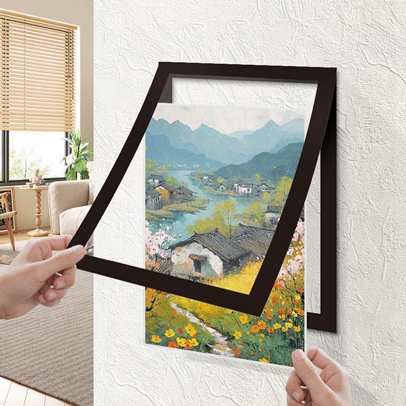 3Pcs Magnetic Wall Frame, Self-Adhesive & Removable For Photos Notes, Black White Matte Minimalist Home Office Decor