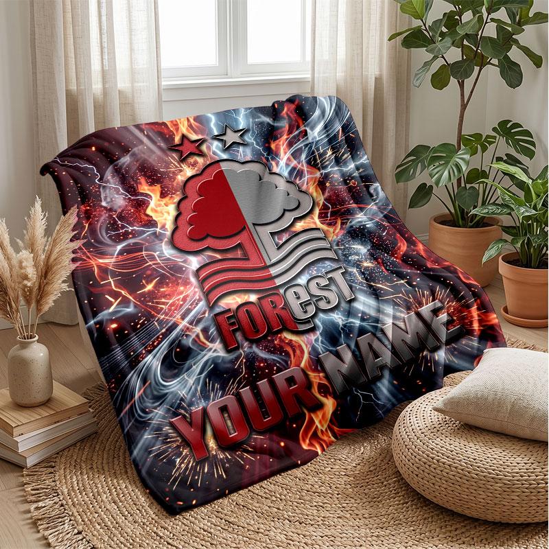 Coperta in Flanella Nottingham Forest FC con Testo Nome Personalizzato Logo Calcio Coperta in Pile Personalizzata Regalo Speciale per Divano Camera da Letto Casa