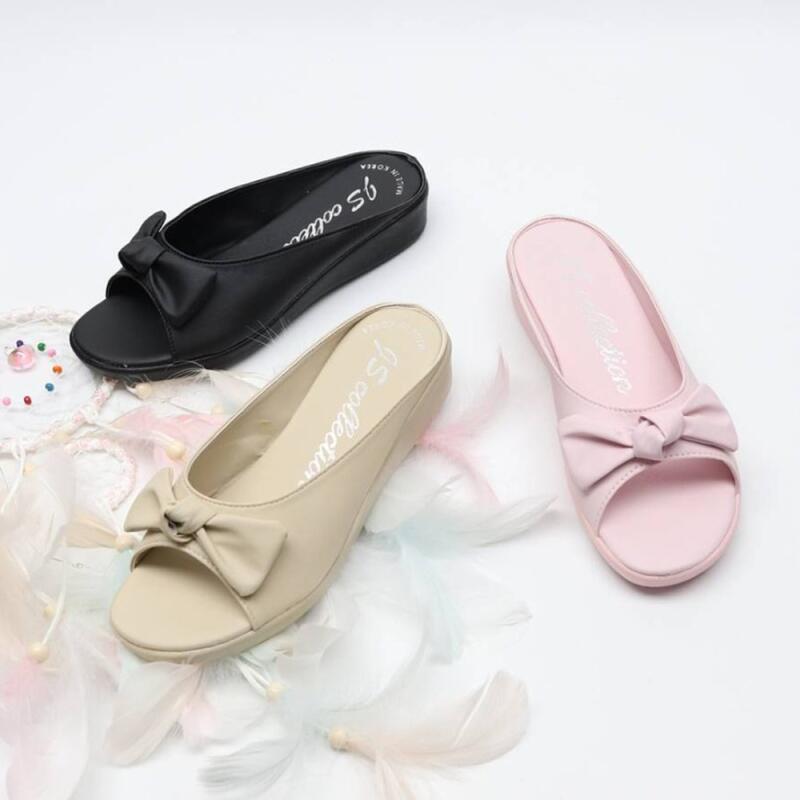 

Simple Ribbon Knot Cushion Slippers Indoor Shoes light pink