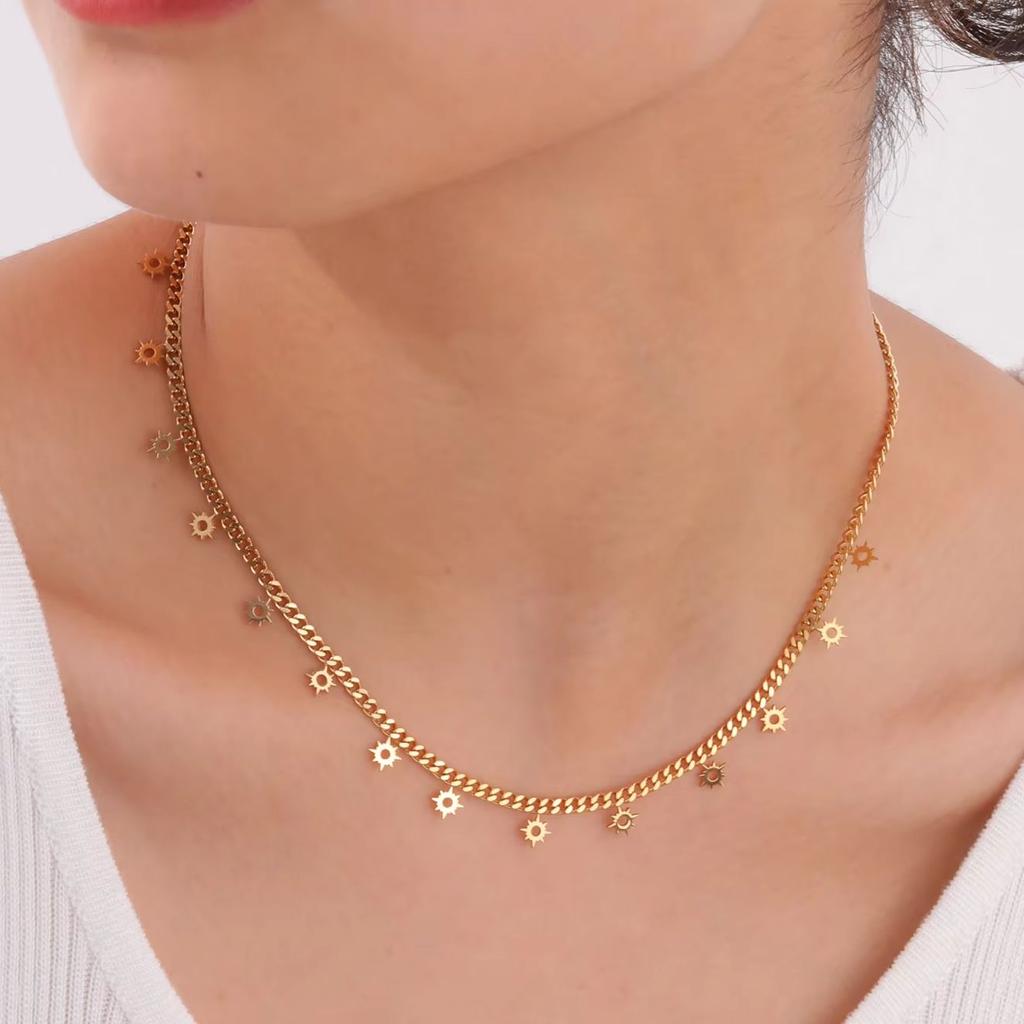 Stainless Steel Small Sun Necklace Pendant For Women Gold Color Grinding Chain Choker Necklaces Fashion Jewelry Gifts