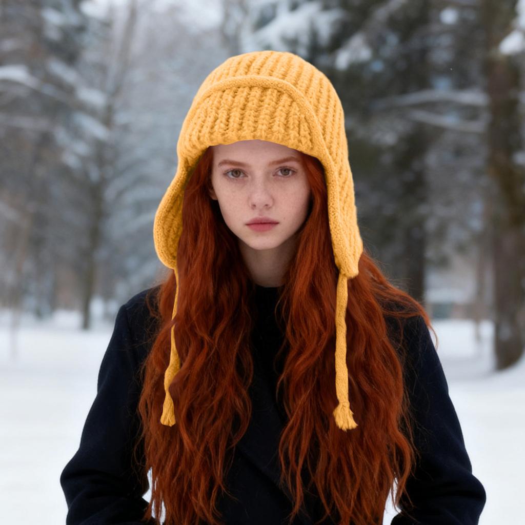 Dameflygerlue, Dameullhatt for kaldt vær, Stor hodeomkrets Fasjonabel Varm Strikket Lue