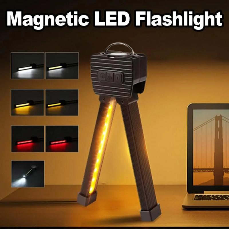 Foldable COB LED Work Light Dimmable Rotatable Flashlight Waterproof Magnetic Lamp with Hook for Car Repair Camping Emergency Outdoor Working Use