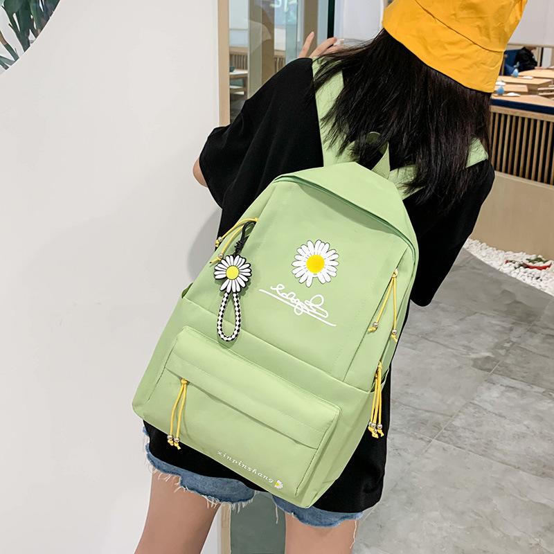 School Opening Must Have Small Daisy Printed Backpack Large Capacity Student Canvas Book Bag Korean Version Girl Four-piece Knapsack Set