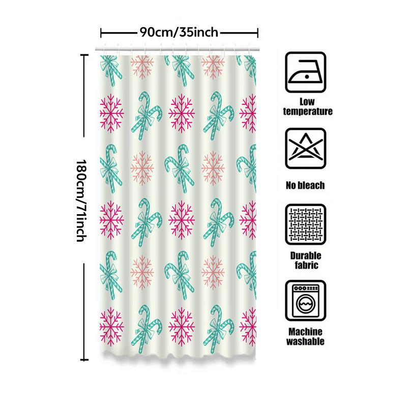 Tu Cute Candy Cane Christmas Shower Curtain Festive Holiday Bathroom Decor Set Waterproof Holiday Decor Festive Xmas Pattern