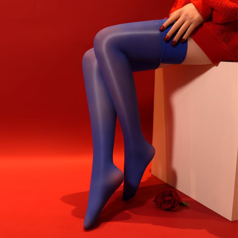 Women Summer Smooth Oil Shiny Candy Color Knee High Sexy Stockings Pole Dance Nightclub Over Knee Compression Long Socks