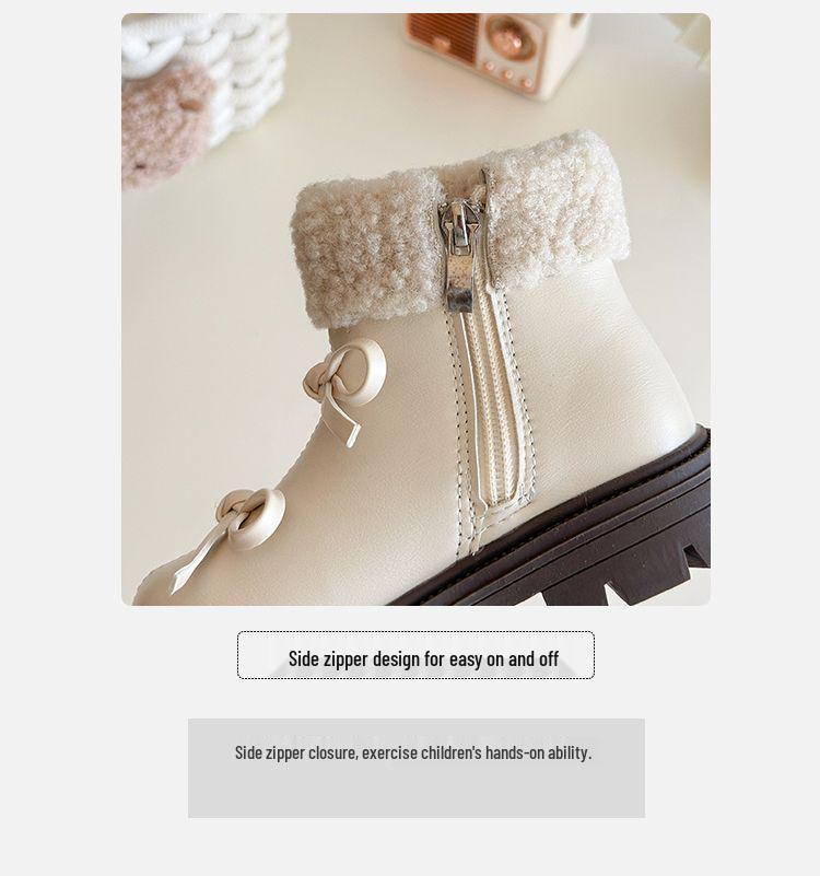 Soft-Soled Non-Slip Leather Children's Boots, Cap-Toe Design, Cotton-Lined for Girls, Martin Style, Winter 2025