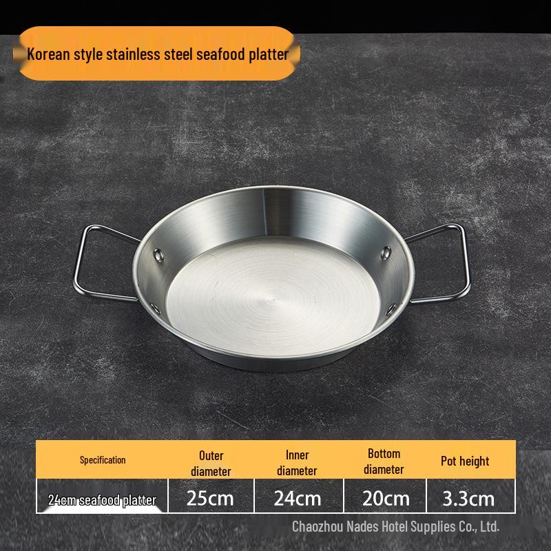 Gold Thickened Stainless Steel Seafood Plate with Handles - Korean Style for Crawfish, Fries, Fried Chicken, and Rice.