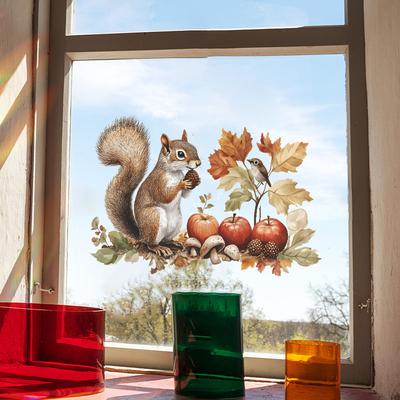 Cartoon Eichhörnchen Obst und Gemüse Balkon Glasfenster Heimhintergrund Verschönerung Fensteraufkleber