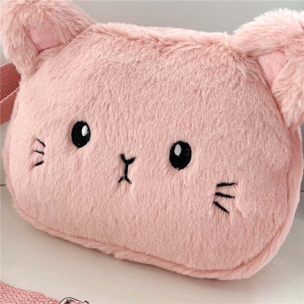 Cartoon Cat Women Handbags Plush Soft Messenger Bag Plush Shoulder Bag  Baby Girls Toy Gift