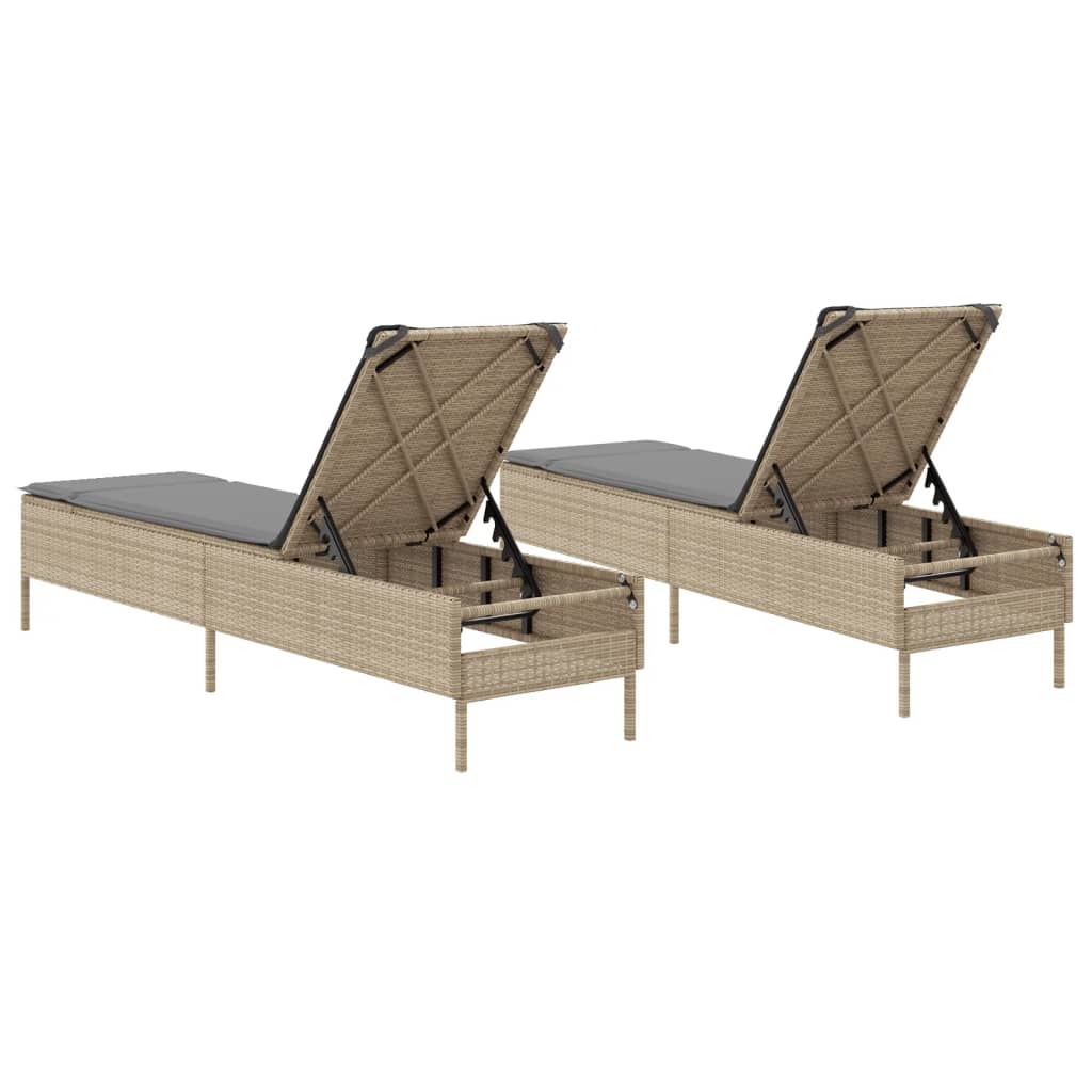 2 Piece Beige Sun Loungers with Cushions