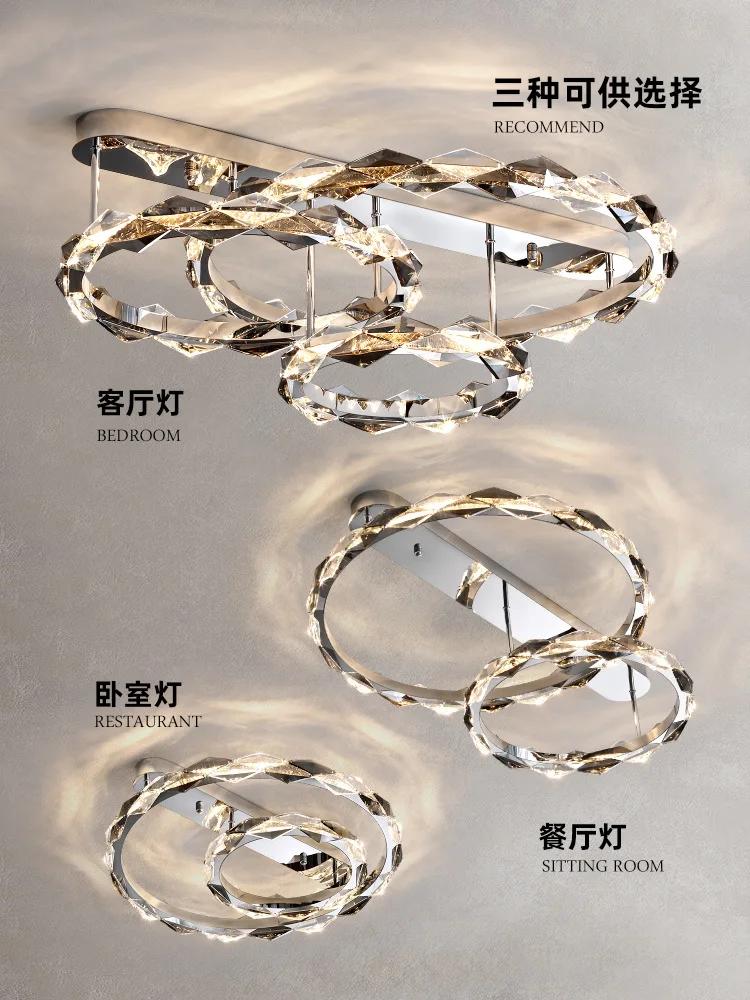 Candelabru de tavan din cristal LED de lux modern, rotund, luciu cromat, lampă pentru insulă de bucătărie, dormitor, studio, sufragerie, corp de iluminat