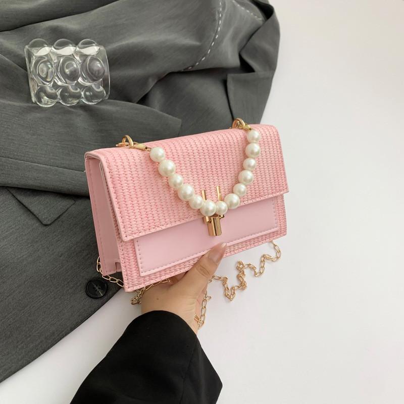 Trendy Small Chain Crossbody Bag For Women In Blue White Pink And Khaki Colors