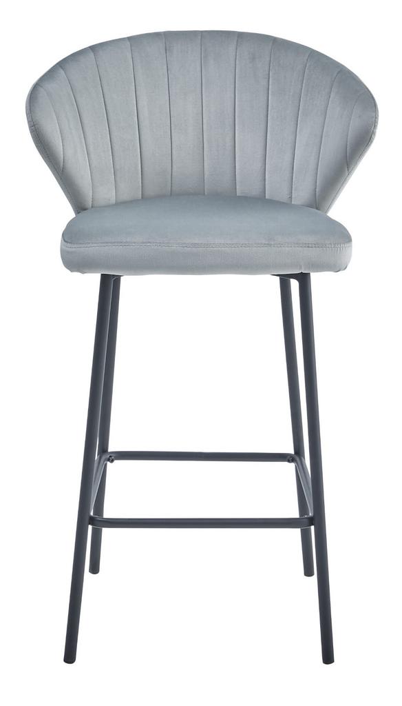 Gatta Stool - Silver-Gray Velvet / Black Legs X 2