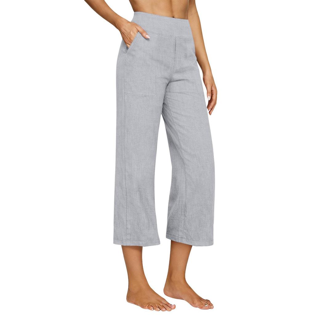 2026 Women's European Cotton Linen High-Waisted Wide-Leg Pants, Early Spring Fashion, Seven-Tenths Length.
