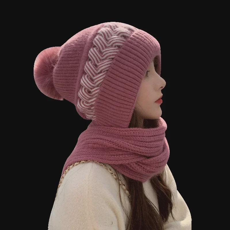 Women's Korean Style Wool Hat & Scarf Set – Cute, Cold-Proof, Ear & Neck Protection for Autumn/Winter