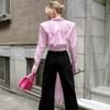 French Striped Niche Design Lace-up Long-sleeved Shirt 1116 European and American Autumn Fashion New Versatile Top Women