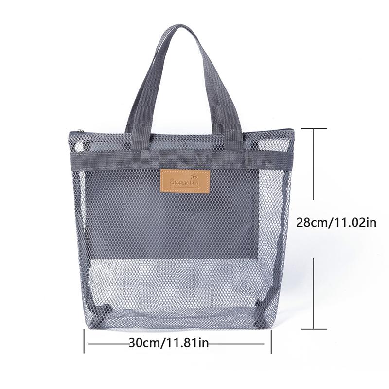 Multifunction Mesh Beach Bag With Zipper Makeup Bag Kids Toys Swimming Pool Storage Bag Quick-Drying Bathroom Organizer