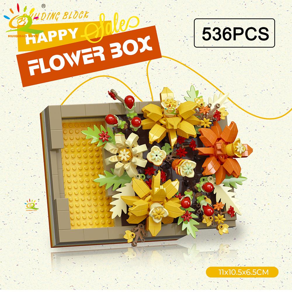 HUIQIBAO MOC Flower Display Rack Micro Building Block Succulent Mini 3D Diamond Model Brick Toy for Children Desk Decoration
