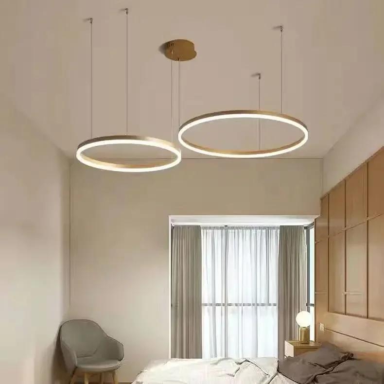 Modern Led Chandelier Home Lighting Brushed Rings Ceiling Mounted Chandelier Lighting Hanging Lamp Gold&Coffee Color