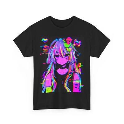 Trippy Anime Pige Grafisk T-shirt Psykedelisk Neon Cyberpunk Raver Streetwear Skjorte