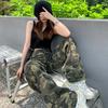 American high street hiphop hip hop camouflage overalls jeans children straight wide leg casual trousers