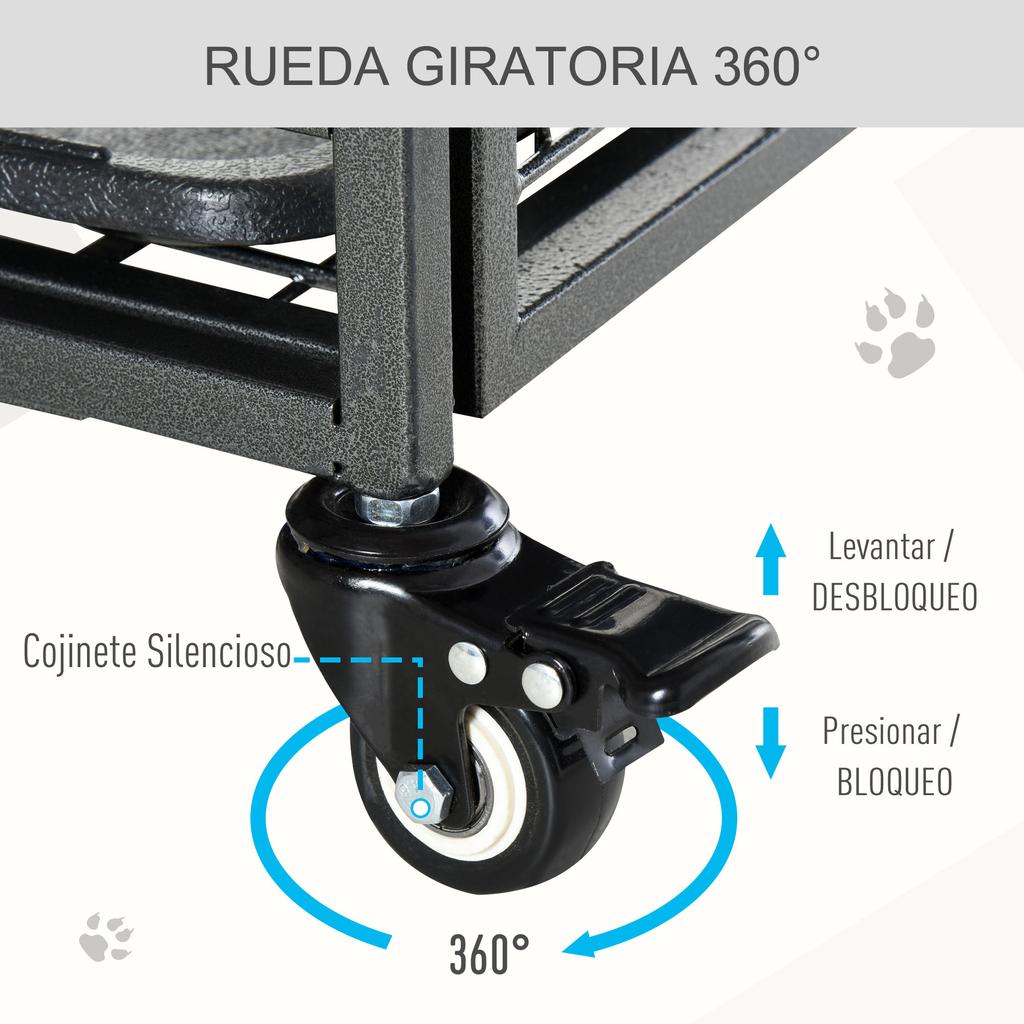 Dog Cage, Foldable Metal, for Large Dogs, 125 x 76 x 81 cm, Wheels, Dark Grey