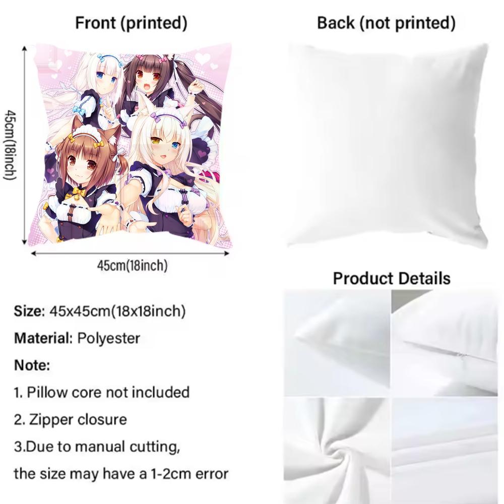 Chocola Nekopara Anime Cushion Cover Reversible Plush Pillow Cover – For car, sofa, bedroom, perfect as a gift.