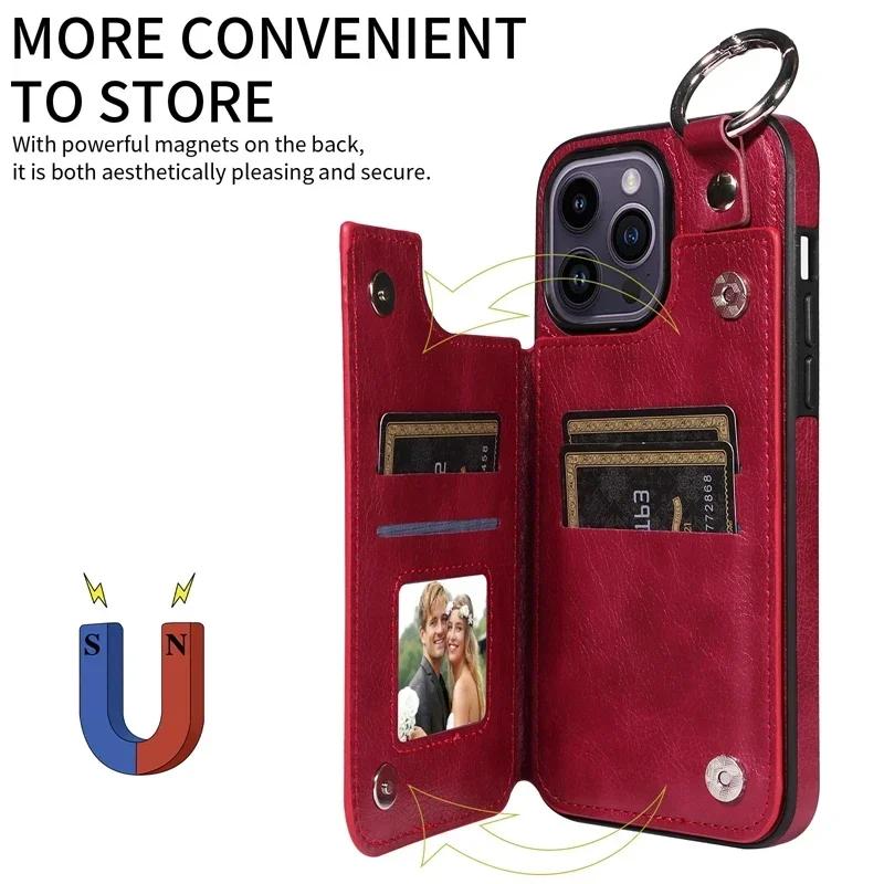 Wallet Magnetic Drop Lifting Ring Leather Cover For iPhone 16 Pro Max 15 Plus 14 13 12 11 SE X XS XR XS Max 8 7