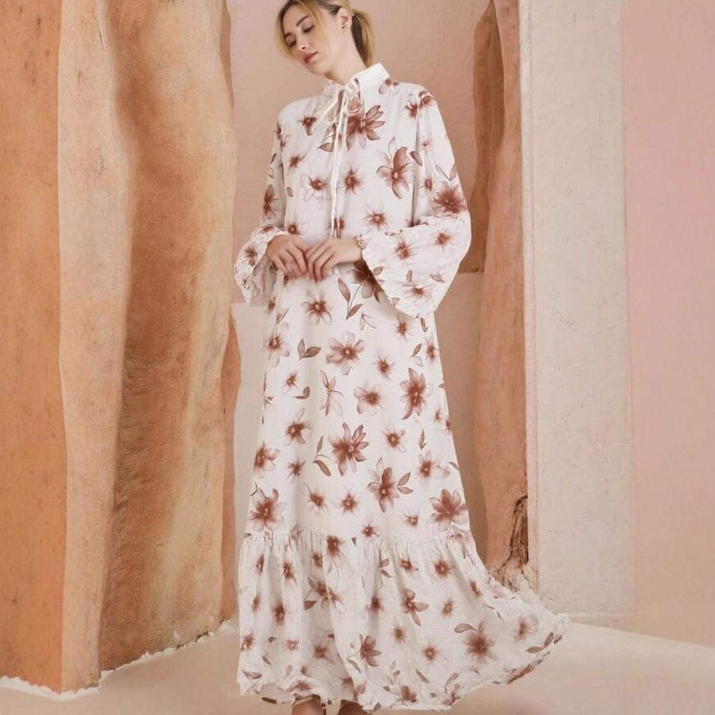 Women's Spring Fall French Romantic Tea Dress Vintage Floral Print Long Sleeve Tie V Neck Ruffle Hem Slim Fit Vacation Casual Maxi Dress