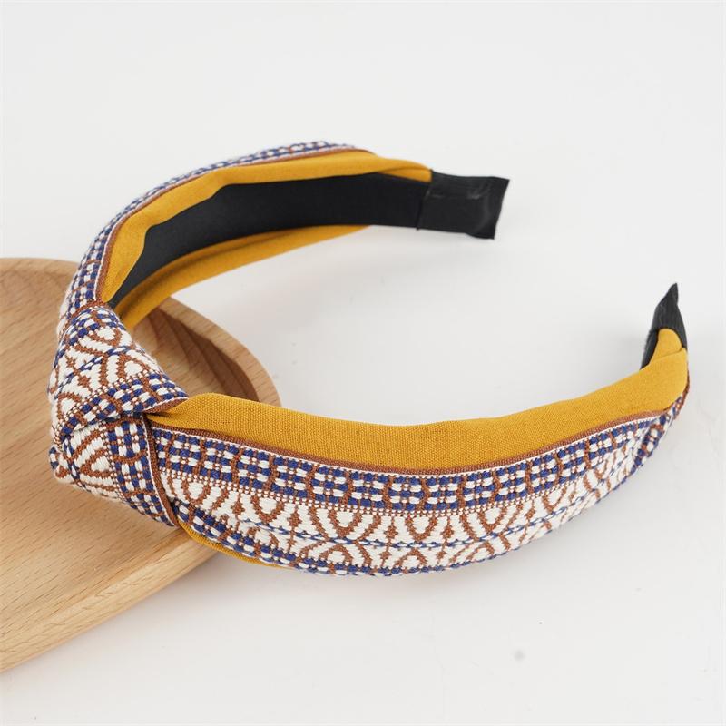 Fashion Women's And Girls Ethnic Bohemian Plaid Headbands with Center Knot for Ladies Daily Hair Hoops Accessory