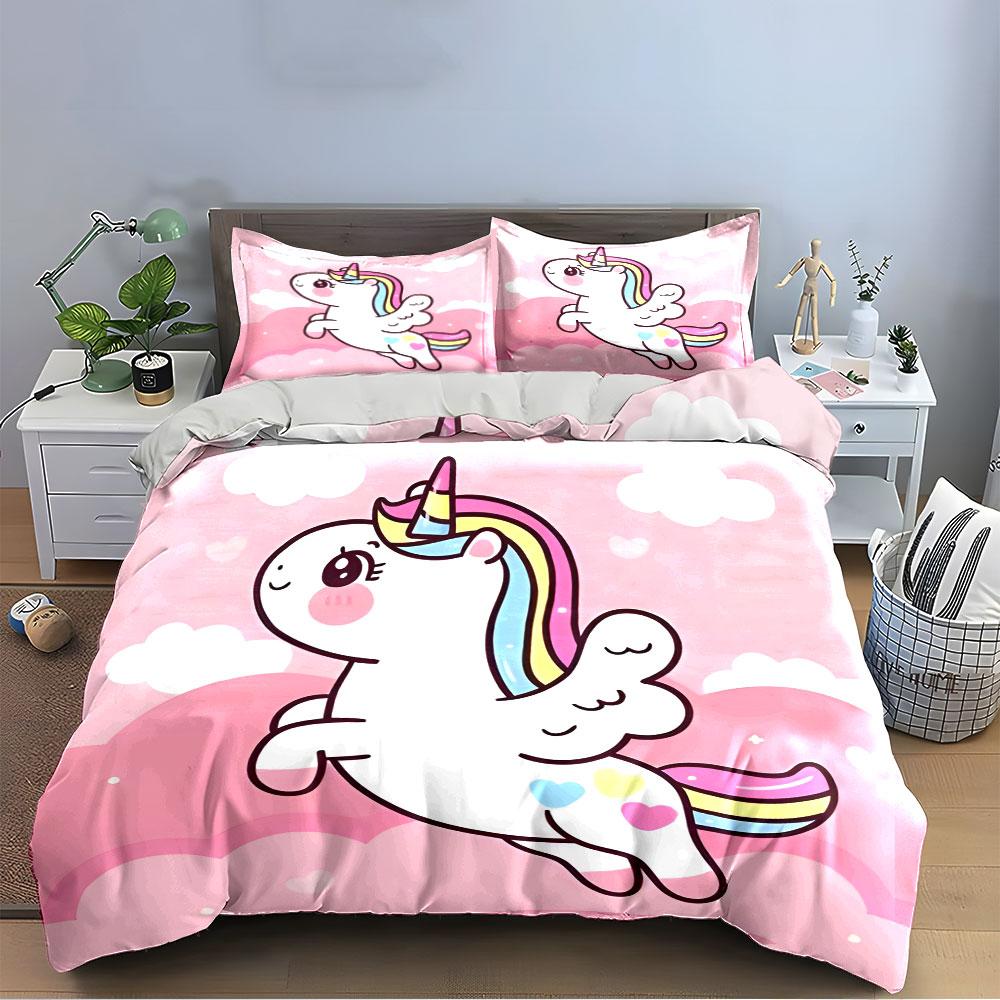 Flying Unicorn Pink Bedding Set Bedding Duvet Cover Set Duvet Cover Pillowcases (1 * Duvet Cover 2 * Pillowcases, Without Duvet Insert)
