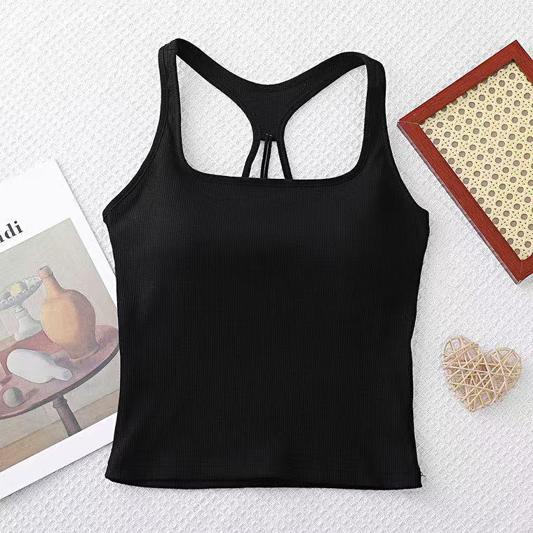 Ribbed Cotton Square Neck Mid-Length Camisole 2807 - Versatile Inner & Outer Wear with Stylish Back One Size (85-120 Jin)