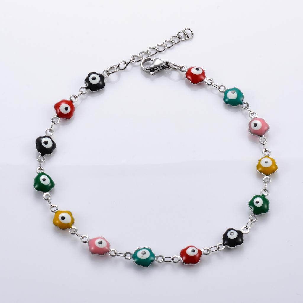 Stainless Steel Bracelet for Women Colorful Flower Turkish Evil Eye Chain Wristband Anklet Ladies Metal Jewelry Accessories Gift