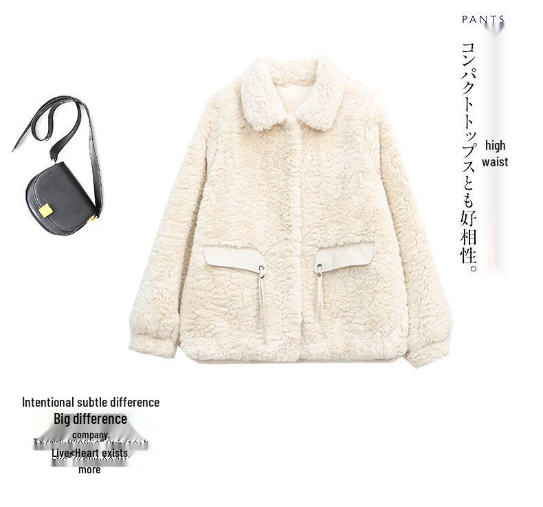 Women's 2024 Lambswool Fur-Lined Coat: Versatile, Loose-Fit Winter Short Cotton Jacket for Fashionable Moms