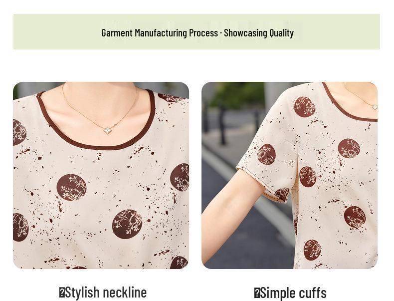 Summer Chinese Style Two-Piece Set: Short Sleeve Top & Wide Leg Pants for Middle-Aged Women