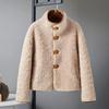 Maillard on both sides, loose stand-up collar, lamb wool coat, women's clothing, sheep shearing short coat, autumn and winter chic