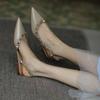 Naked Gray One-word Buckle Rivet Sandals 2025 Spring New Pointed Flat-soled Single Shoes Bag Head Buckle Women's Shoes Ins