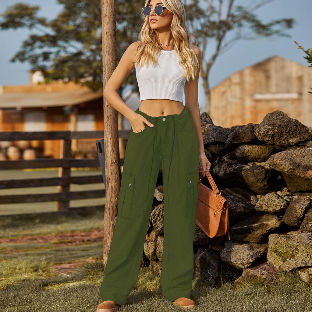 YYFS Women's Fashion Denim Casual Solid Color Print Adjustable Trousers Pants & Capris
